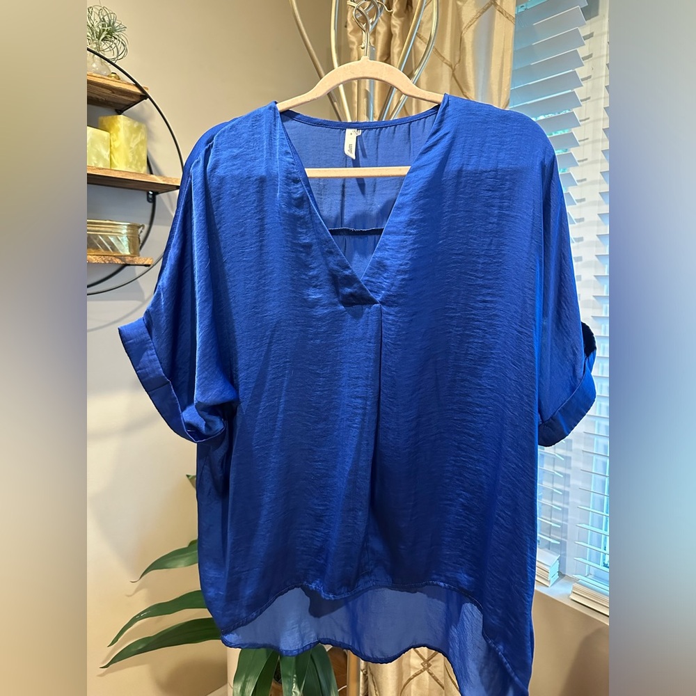 Cobalt Blue V Neck Blouse